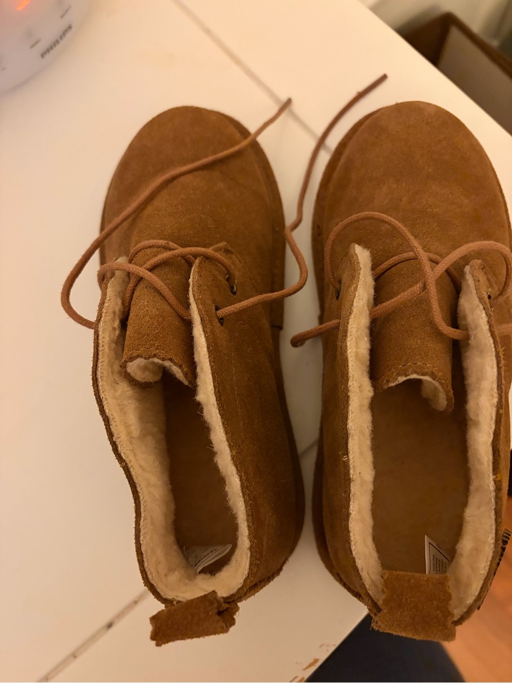 BearPaw Kids Tan Suede Lace-Up Fleece-Lined Boots